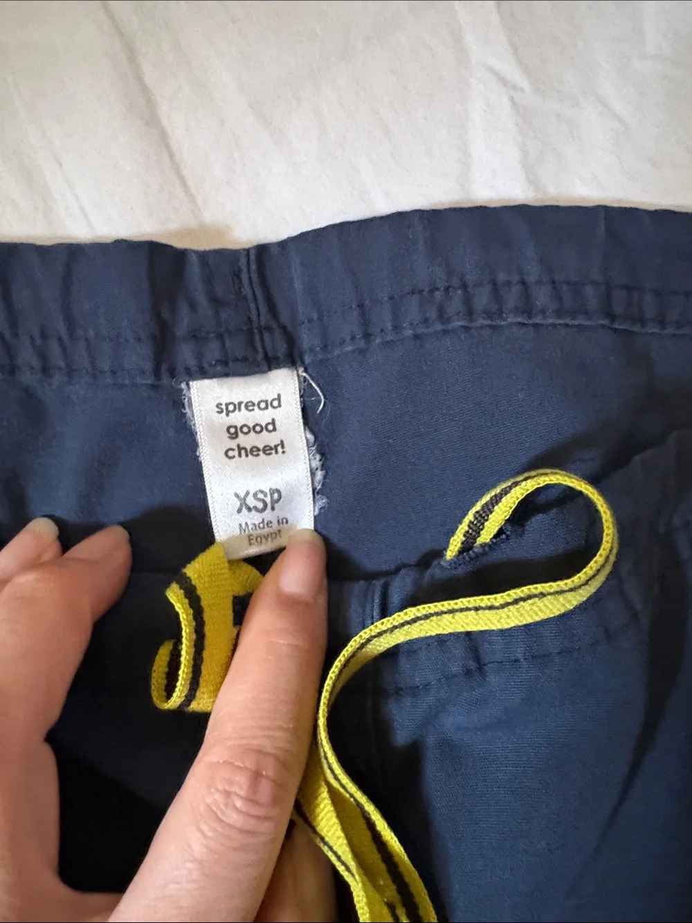 WonderWink Navy Drawstring Jogger Pants with Yellow Tie